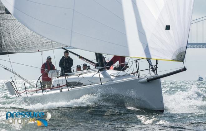The bigger end of Sportboats, the J-111 Swiftness tests the boat dodging ability of photog as they make the best of the superb conditions - 2015 CYC MidWinters February © Pressure Drop . US